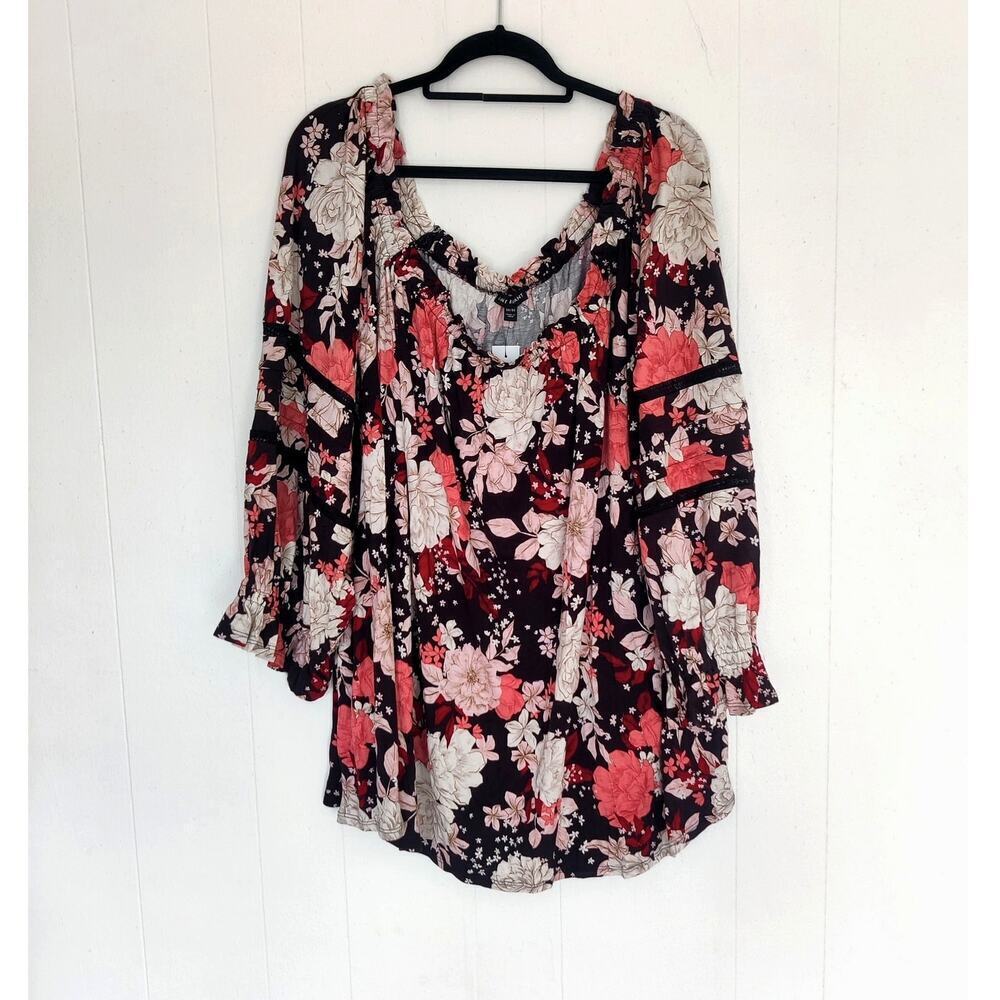 Lane Bryant Convertible On Off-Shoulder Swing Floral Blouse Long Sleeve Sz 30-32
